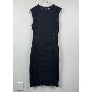 HELMUT LANG Womens Sz 0 Sleeveless Textured Bodycon Black‎ Mini Dress Minimalist